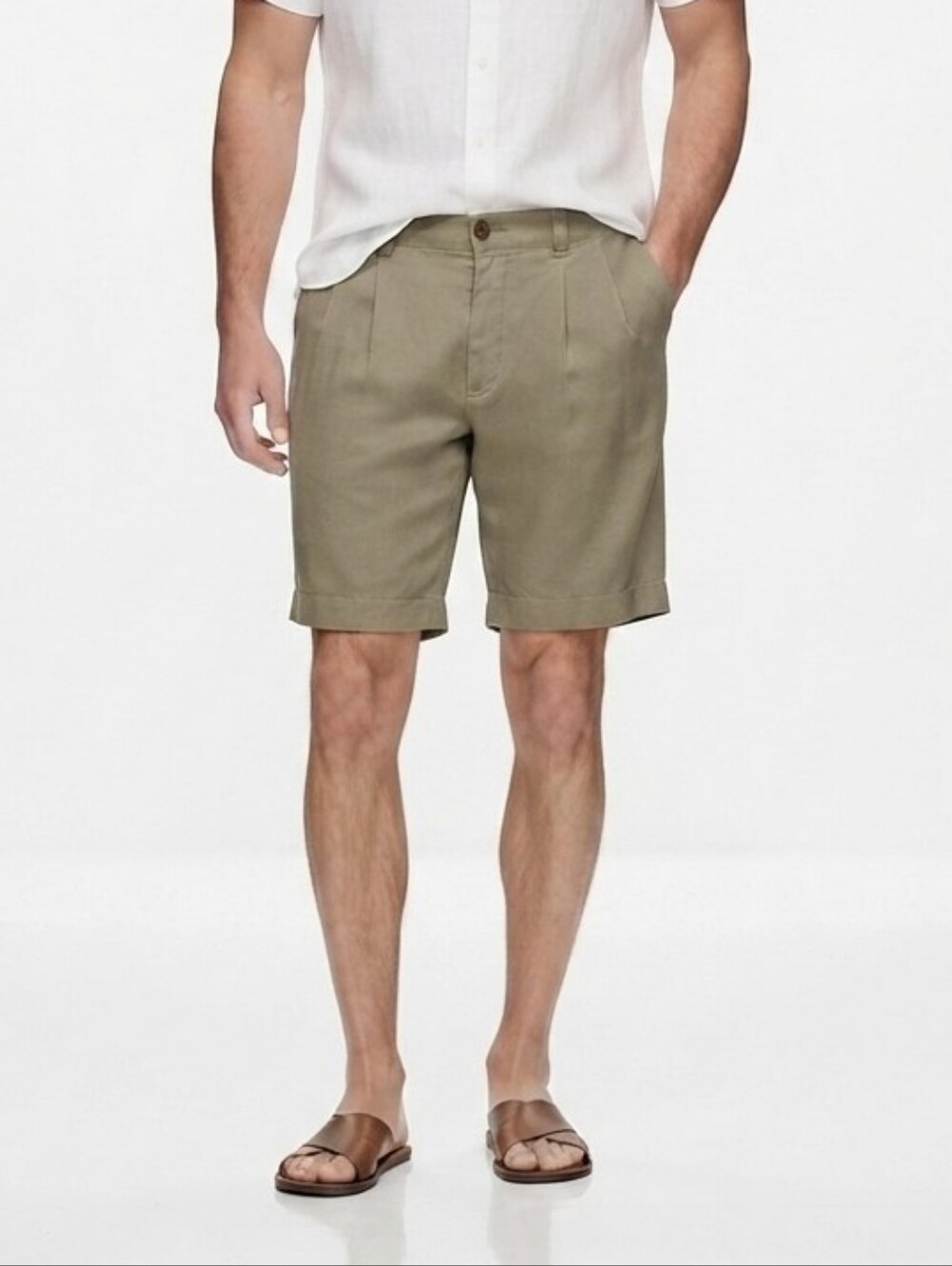 Tommy Bahama Olive Green 100% Silk Pleated Shorts Size 32
